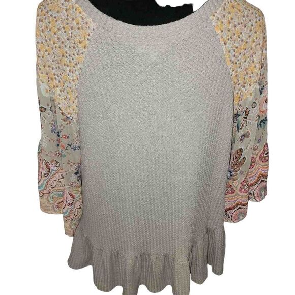 Umgee Medium Patchwork 3/4 Sleeve Top - Picture 8 of 10